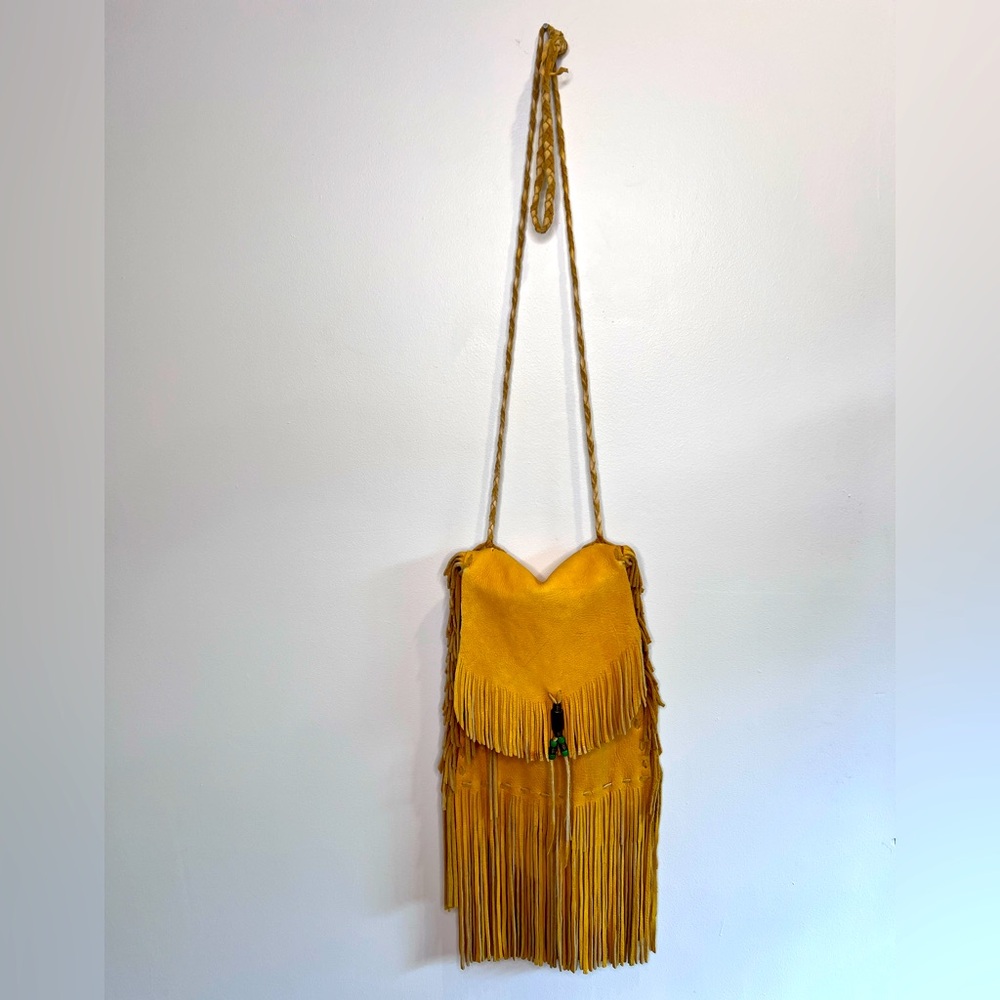 One of a kind, Handmade Native American leather fringe bag, rare